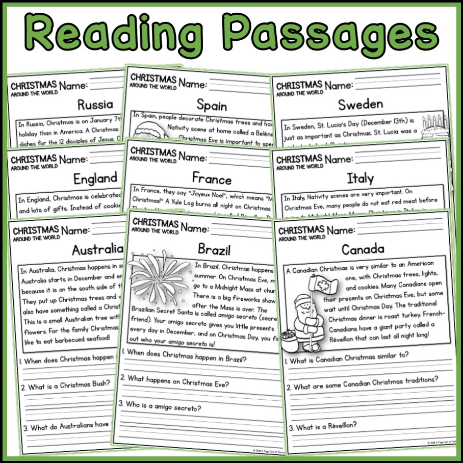 Christmas Around The World Social Studies Reading Comprehension K 2