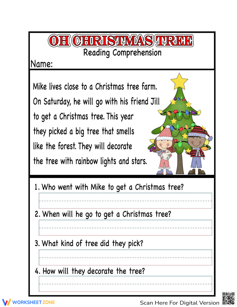Reading Comprehension Christmas Worksheets
