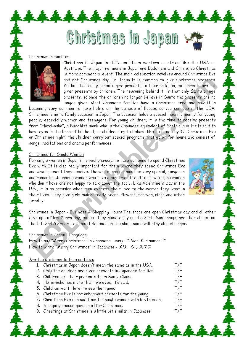 Christmas In Japan With Key ESL Worksheet By Saskat3