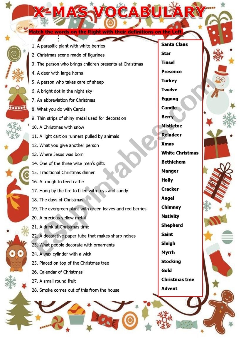 Christmas Vocabulary And Traditions B2 Level ESL Worksheet By 