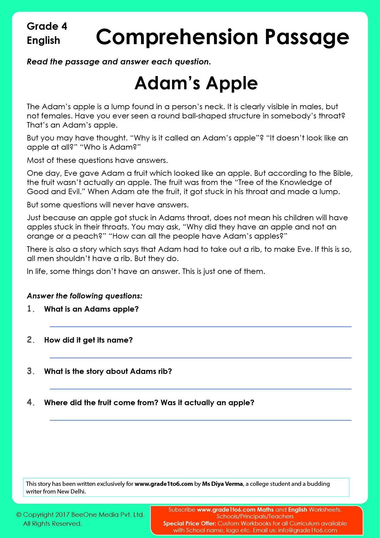 Class 4 Comprehension Passage Best English Worksheets