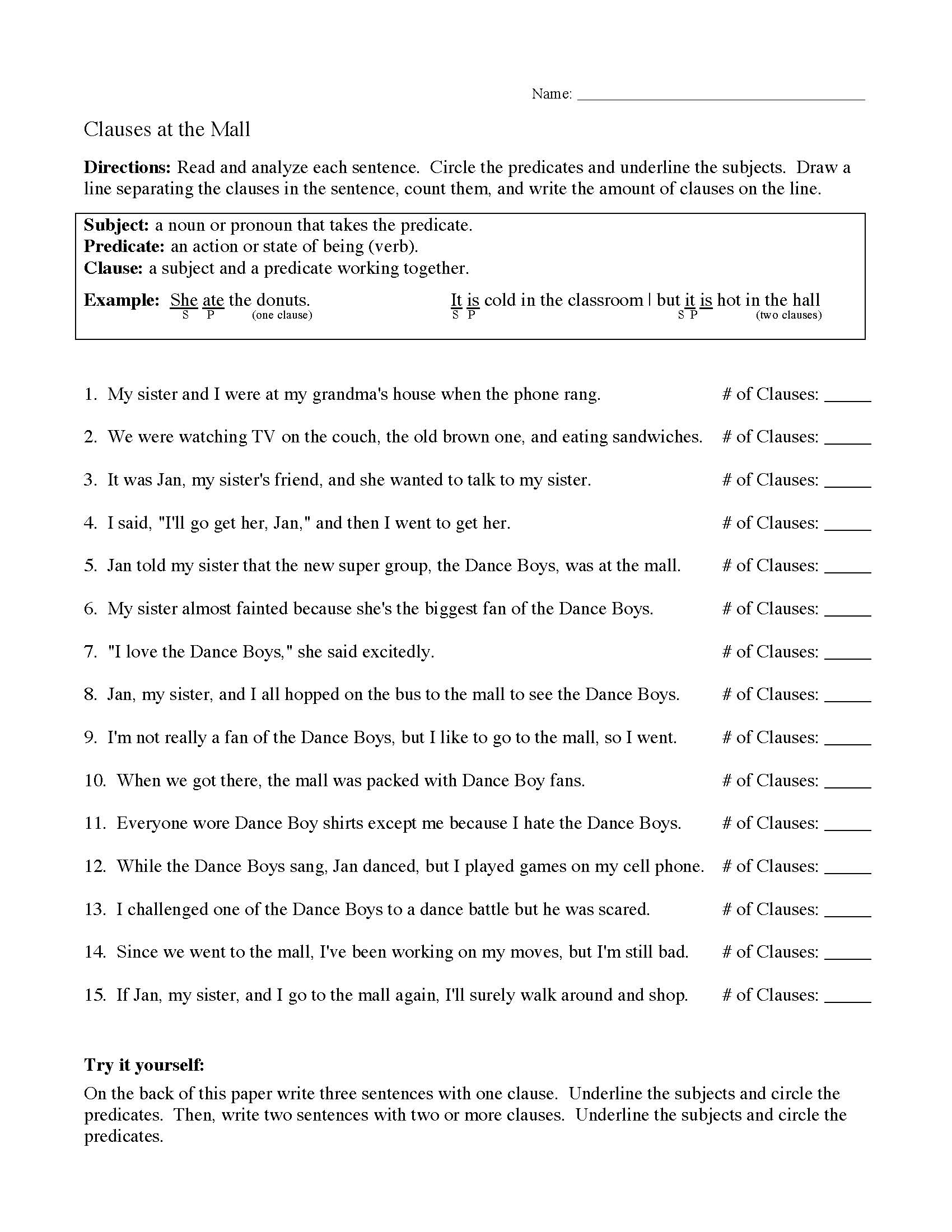 Clauses And Phrases Language Arts Worksheets And Activities