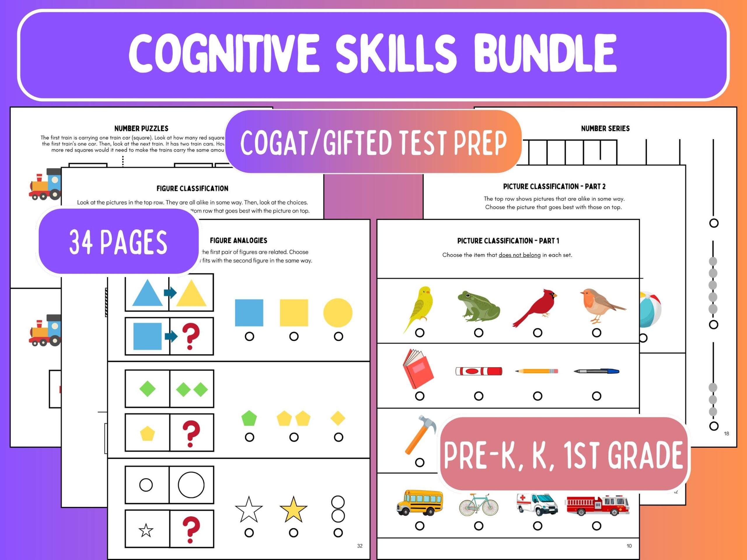 Cognitive Skills Bundle Cogat Test Prep Gifted U0026 Talented Prep Preschool Kindergarten First Grade Printables Gifted Games Logic Tests Etsy