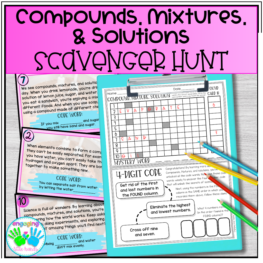 Compounds Mixtures And Solutions Scavenger Hunt Reading Comprehension Activity Made By Teachers