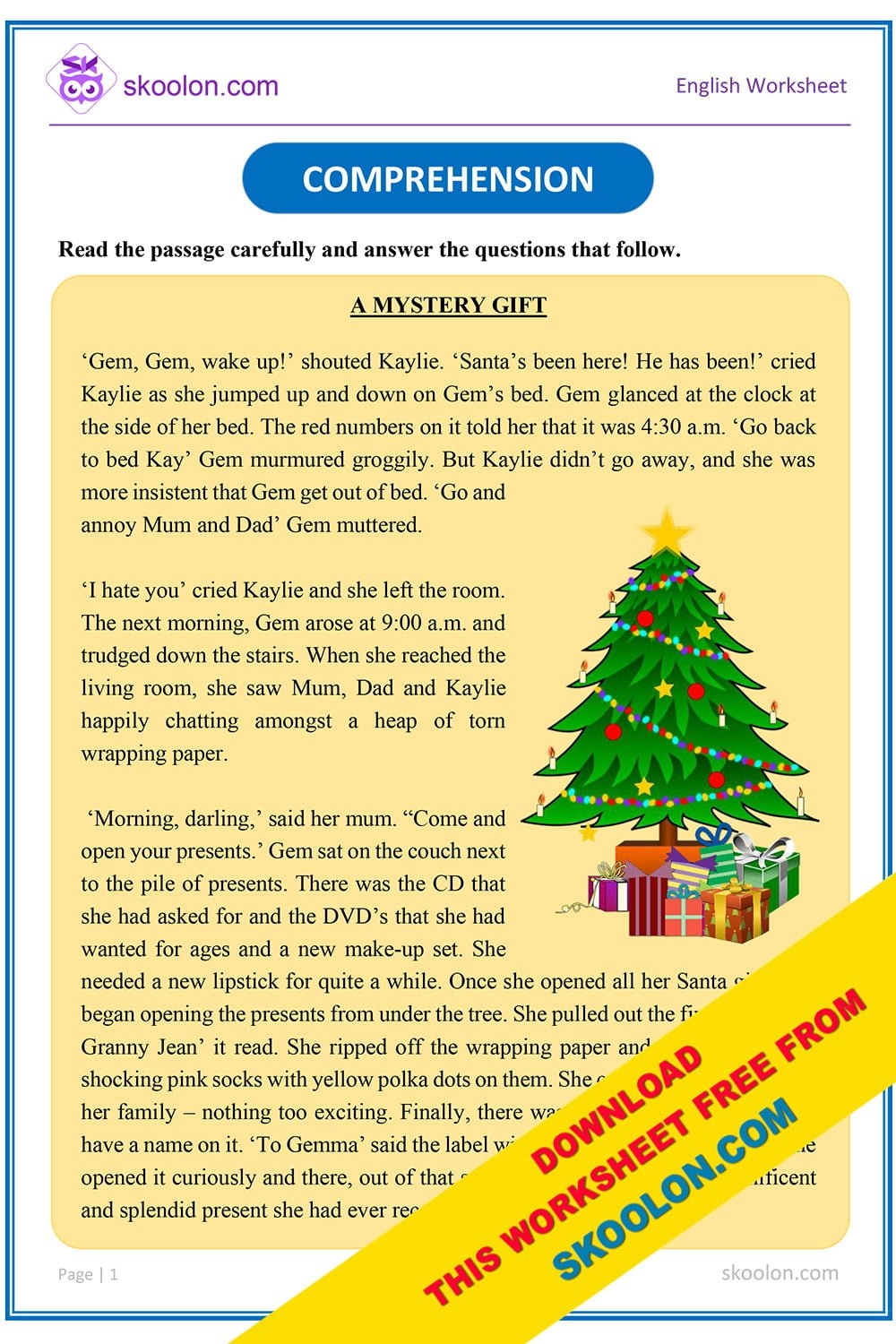 Reading Comprehension Worksheet Grade4