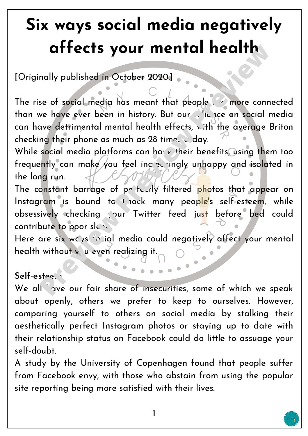 Comprehension Test Six Ways Social Media Negatively Affects Your Mental Health Teacha 