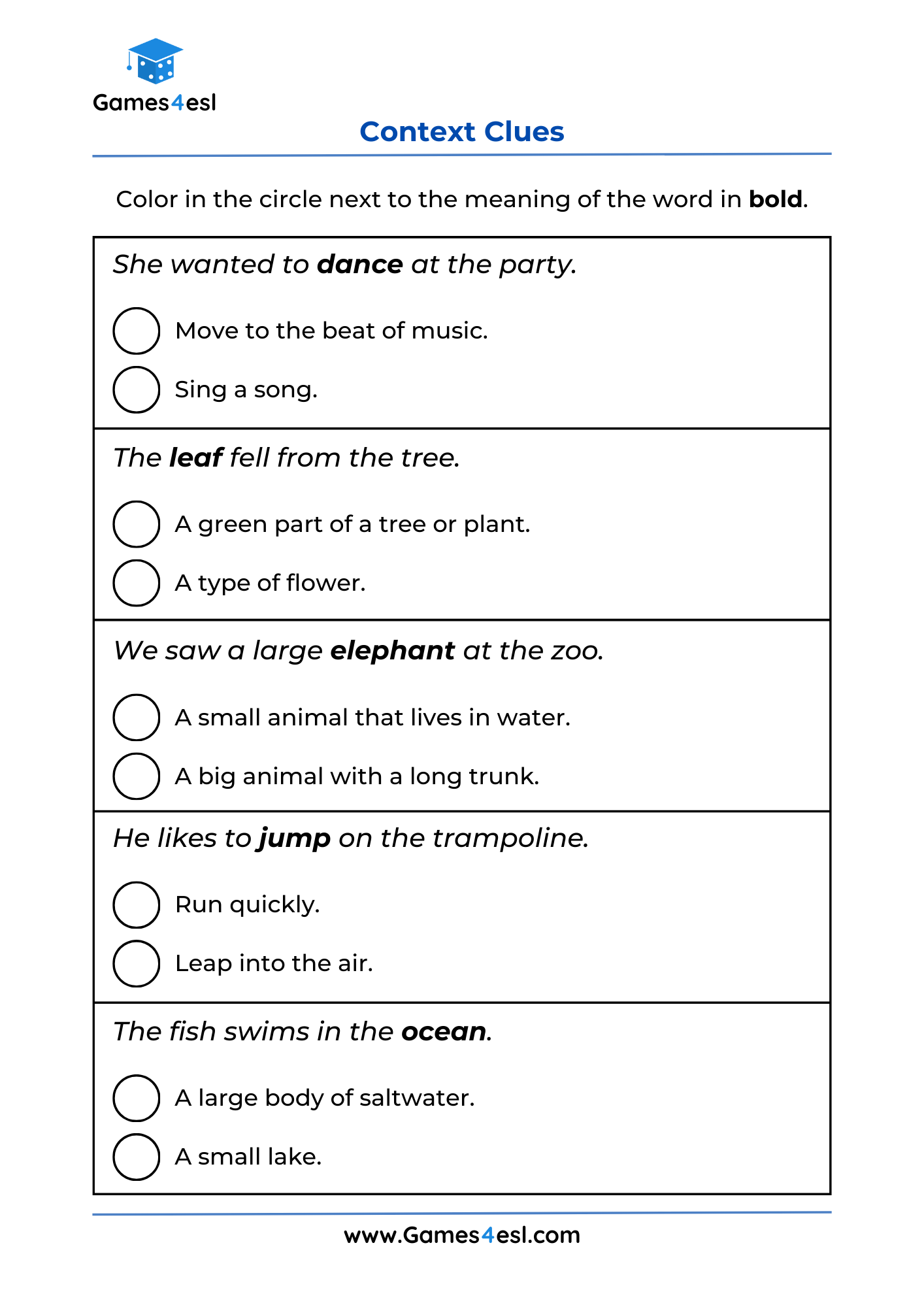 Reading Comprehension With Context Clues Worksheet
