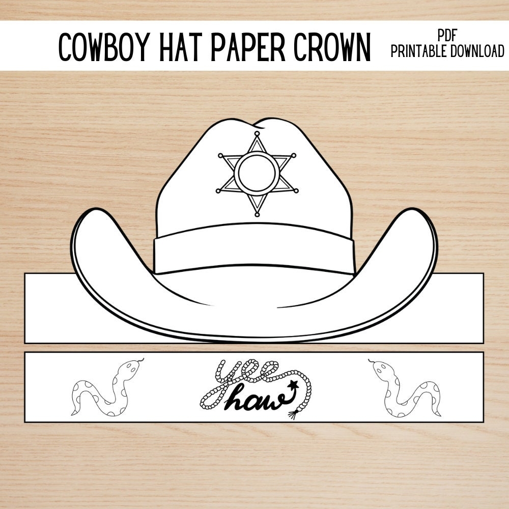 Cowboy Hat Paper Crown Coloring Craft For Kids Cowgirl U0026 Cowboy Activity Wild West Costume Birthday Printable Favor Costume DIY Kids Craft Etsy