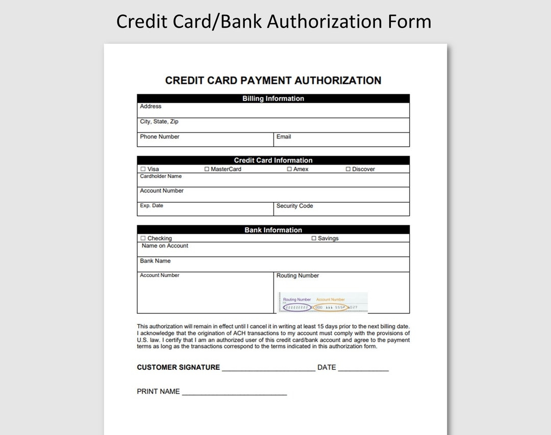 Credit Card Authorization Form PDF Word Doc Google Docs Credit Card Billing Accounts Receivable Instant Download Client Intake Form Etsy