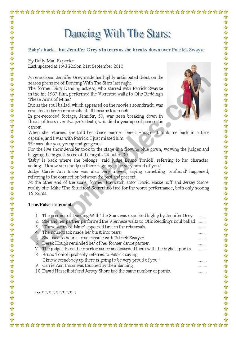 Dancing With The Stars Reading Comprehension ESL Worksheet By 