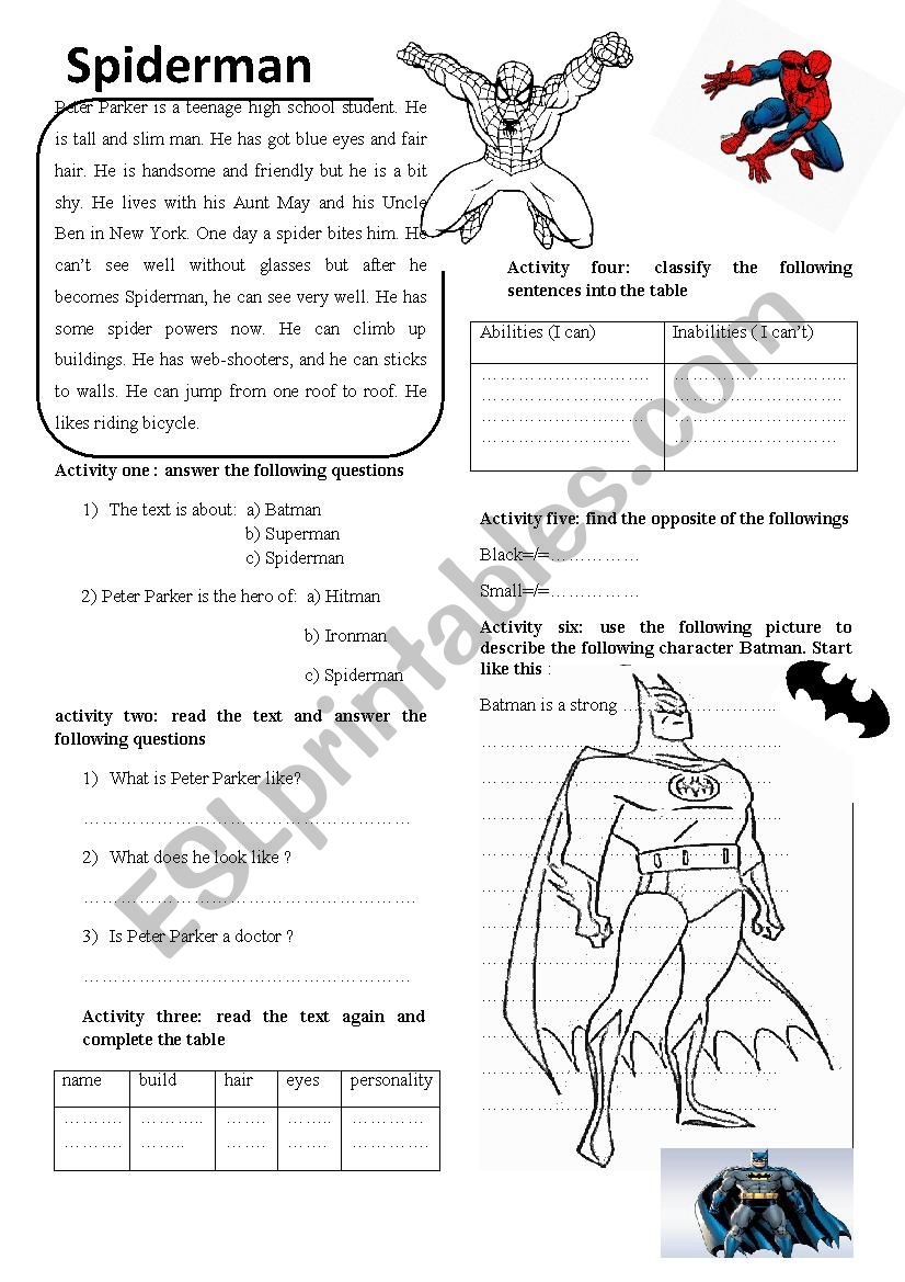 Spider Man Reading Comprehension Worksheets