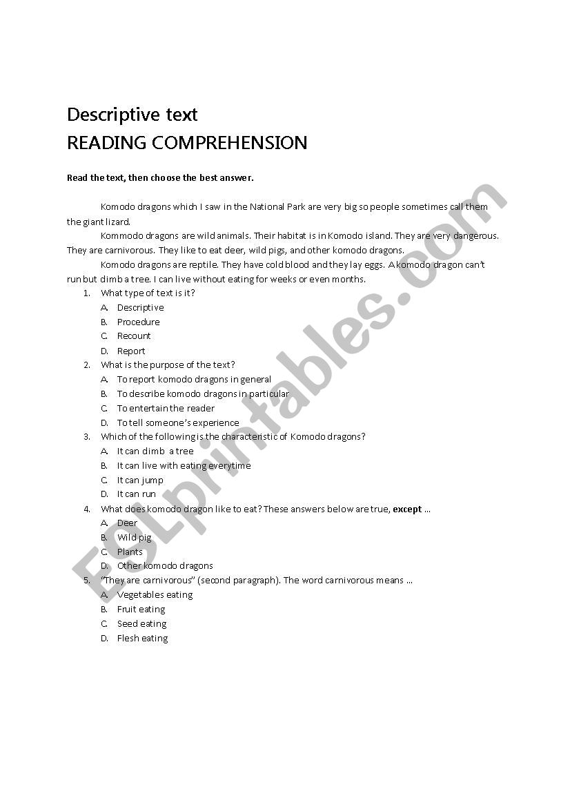Procedure Text Reading Comprehension Worksheets