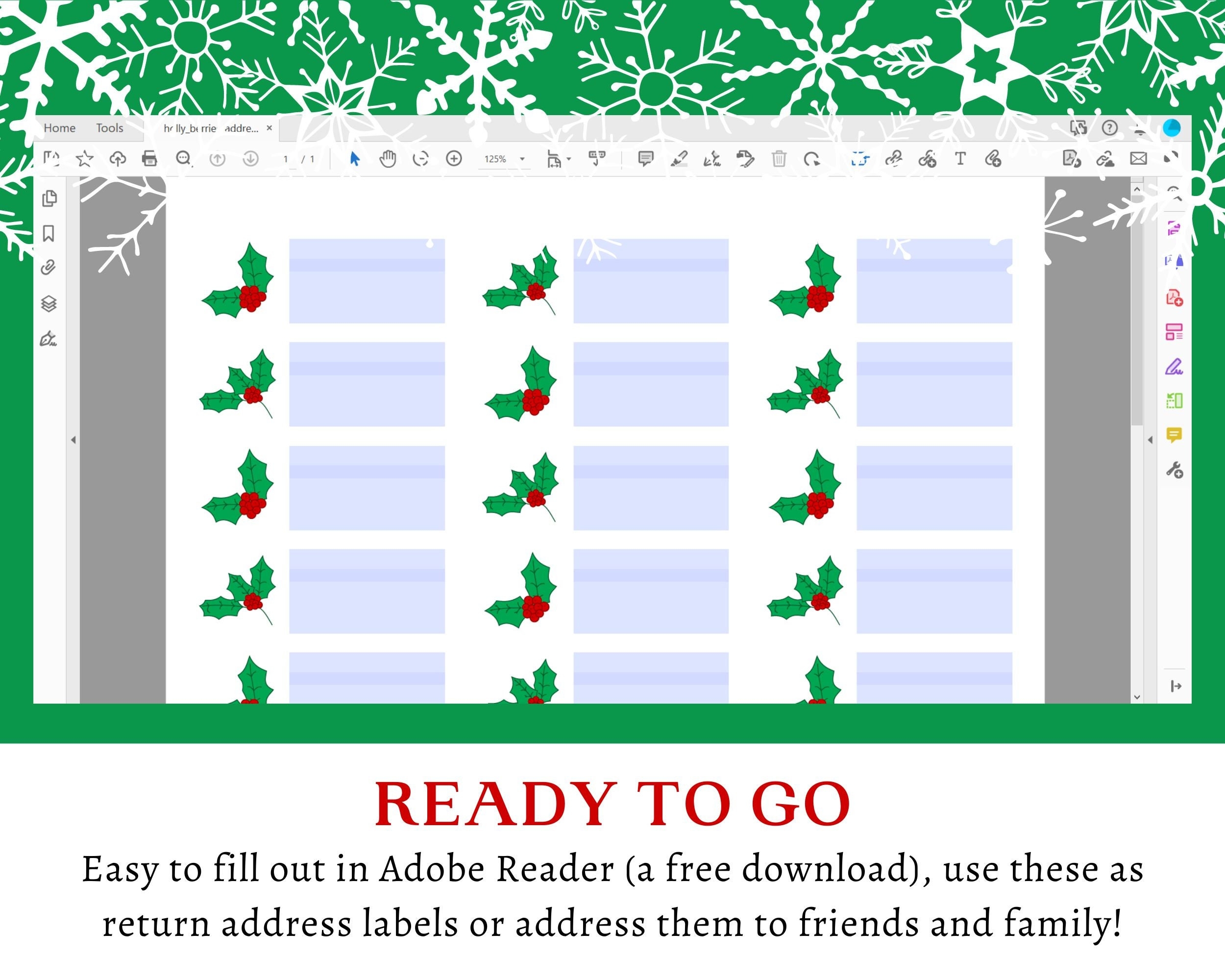 DIY Printable Holly Address Labels Fillable Editable Christmas Address Labels Digital Download Etsy