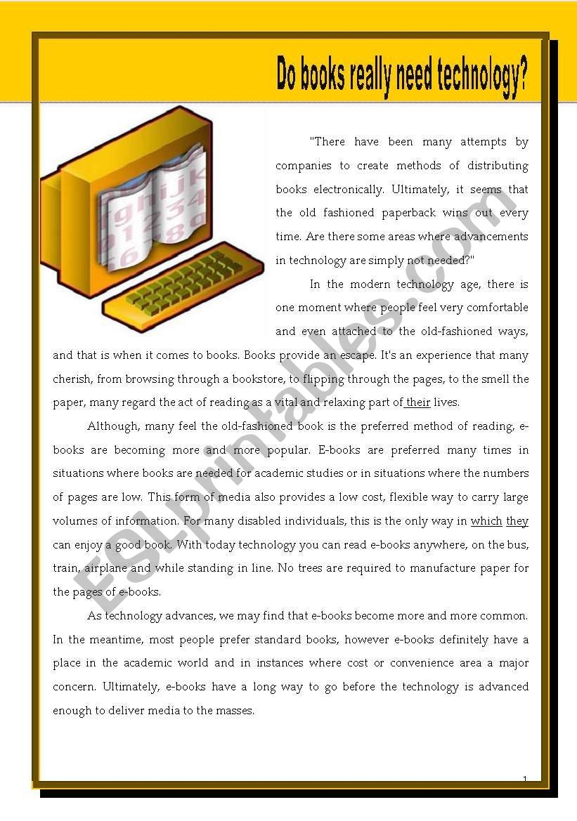 Do Books Really Need Technology ESL Worksheet By Morganalin