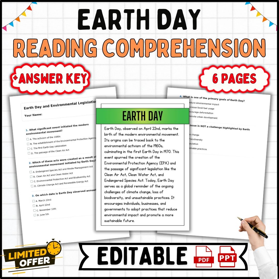 Earth Day Reading Comprehension Passages 9th 12th Grade Environmental Science Made By Teachers