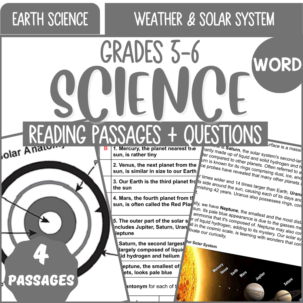 Earth Science Reading Comprehension Weather U0026 Solar System Grade 5 