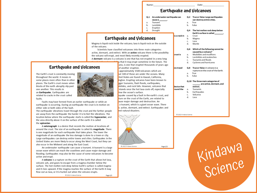 Earthquake And Volcanoes Reading Comprehension Passage And Questions PDF Teaching Resources