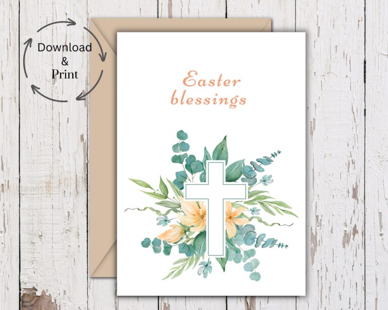 Easter Card Religious Cross Printable Easter Greeting Cards Floral Christian Card Template Easter Blessings Card Instant Download PDF Etsy