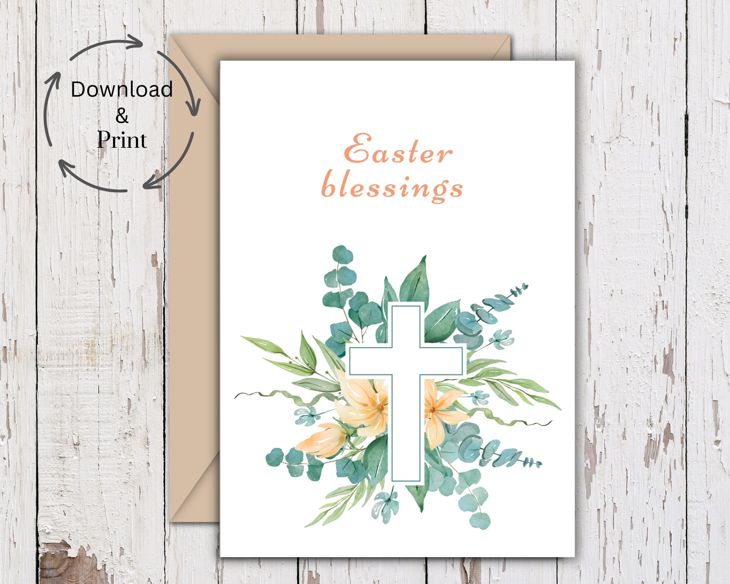 Easter Card Religious Cross Printable Easter Greeting Cards Floral Christian Card Template Easter Blessings Card Instant Download PDF Etsy