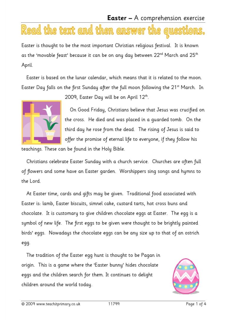 Easter Reading Comprehension KS2 Celebrations Teachit