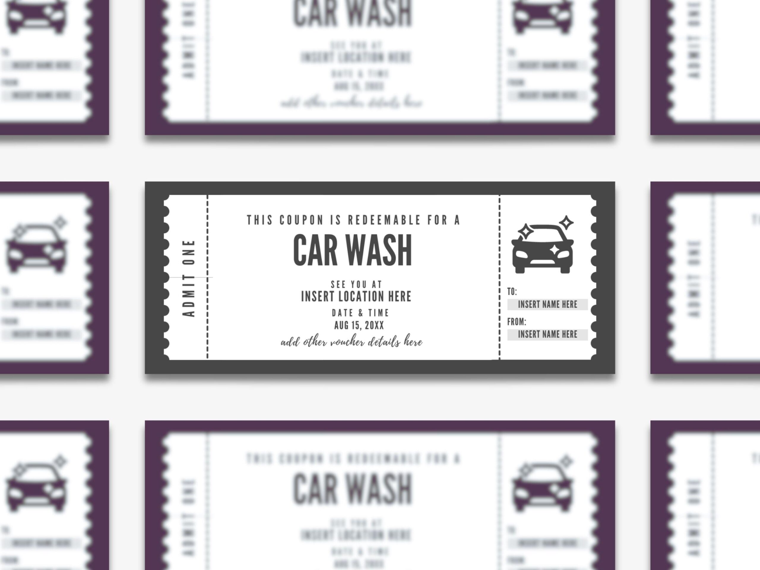 Editable Car Wash Coupon Template Custom Car Wash Ticket Printable Car Cleaning Gift Certificate PDF Etsy