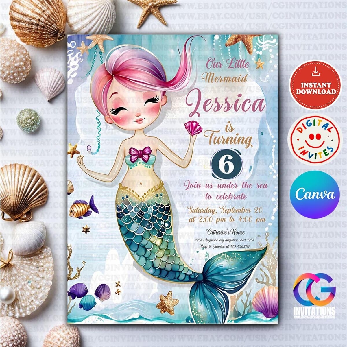 Free Printable Blank Mermaid Birthday Invitations