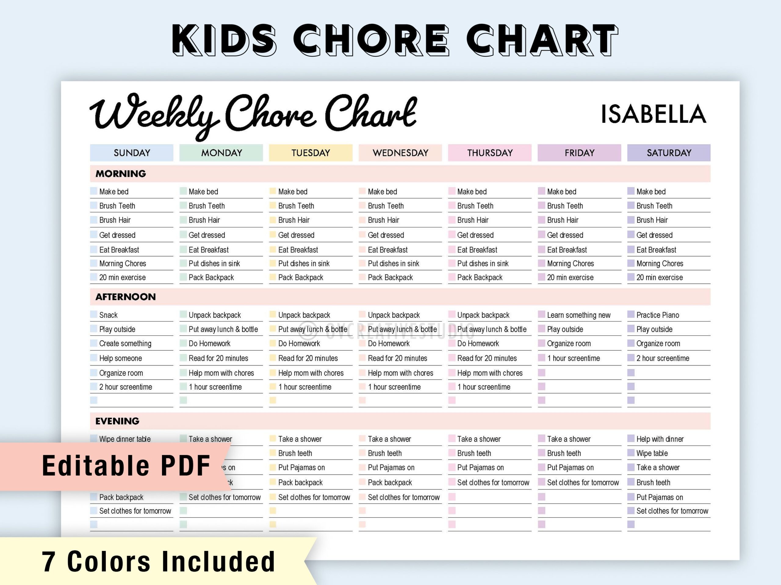 Editable Weekly Chore Chart For Multiple Kids Printable Digital Daily Responsibility Chart For Kids Daily Checklist Home School PDF Etsy