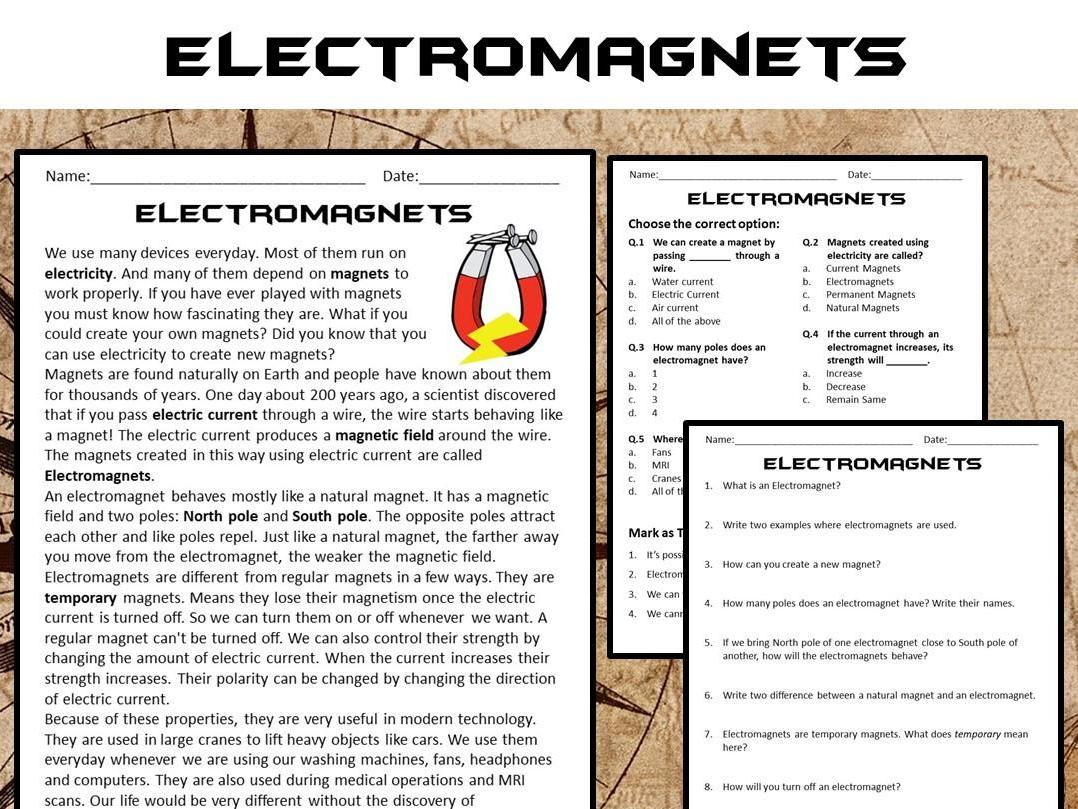 Electromagnets Reading Comprehension Passage And Questions PDF Teaching Resources