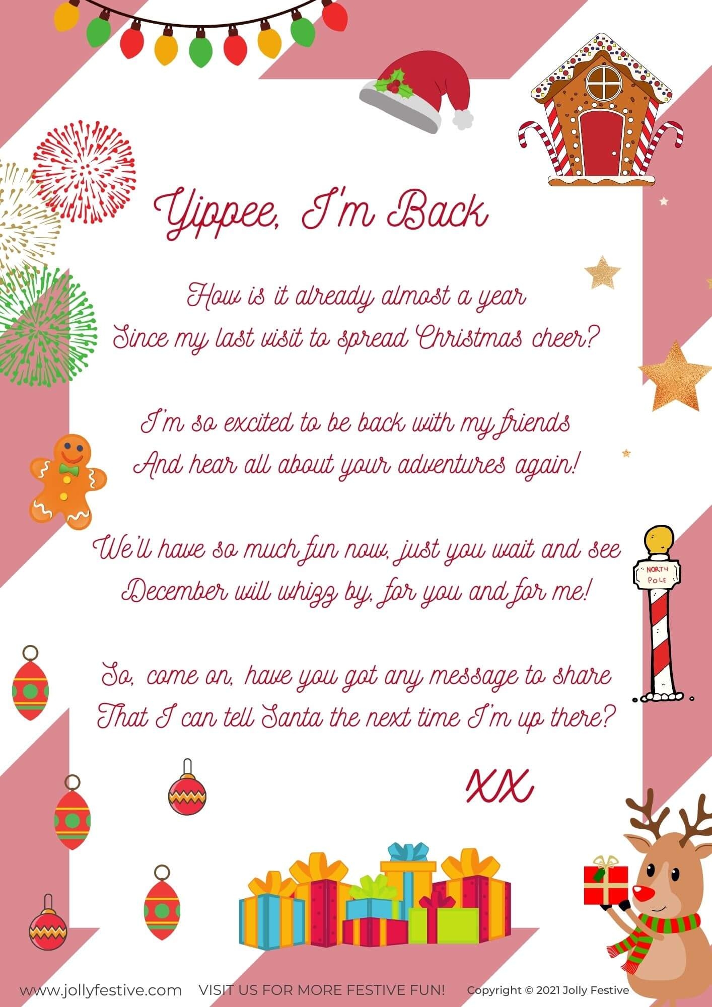 Elf Is Back Letter Printable Free