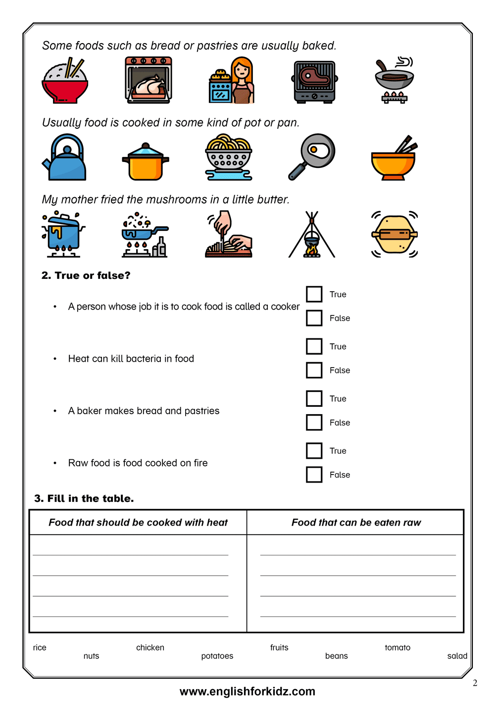 English For Kids Step By Step Reading Comprehension Worksheets Food And Cooking