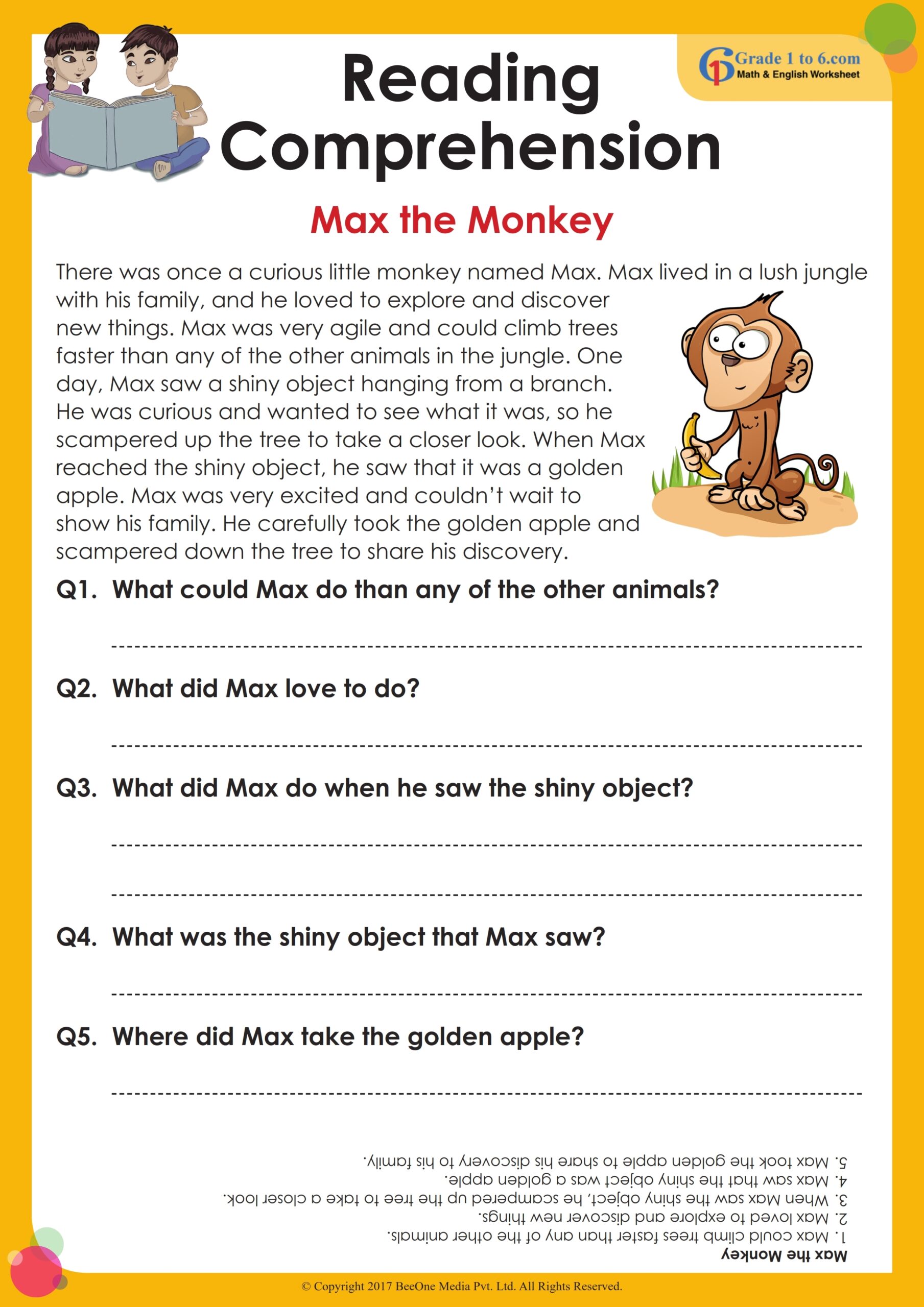 Reading Comprehension Worksheets 6-8 Grade