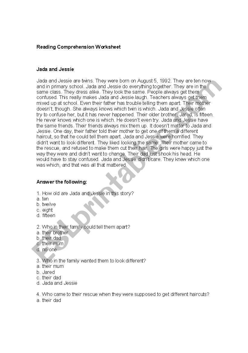 Reading Comprehension Worksheet Year 6
