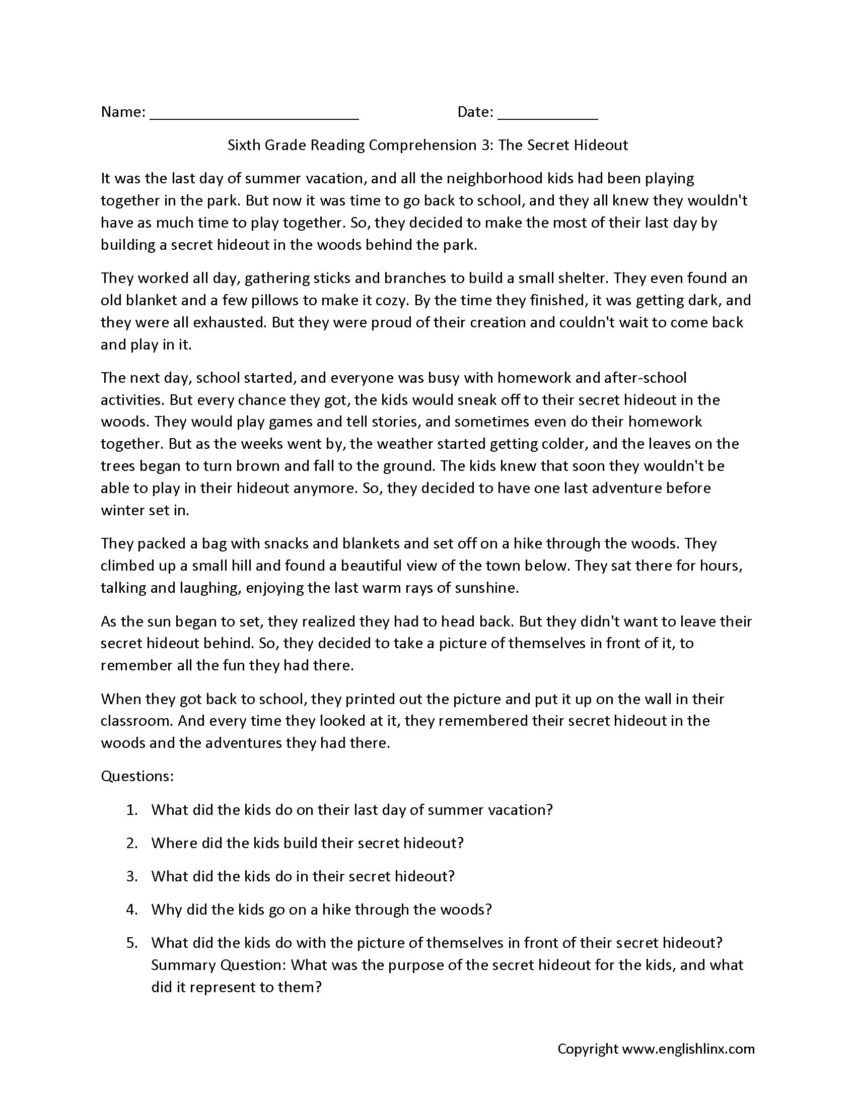 Englishlinx Reading Comprehension Worksheets