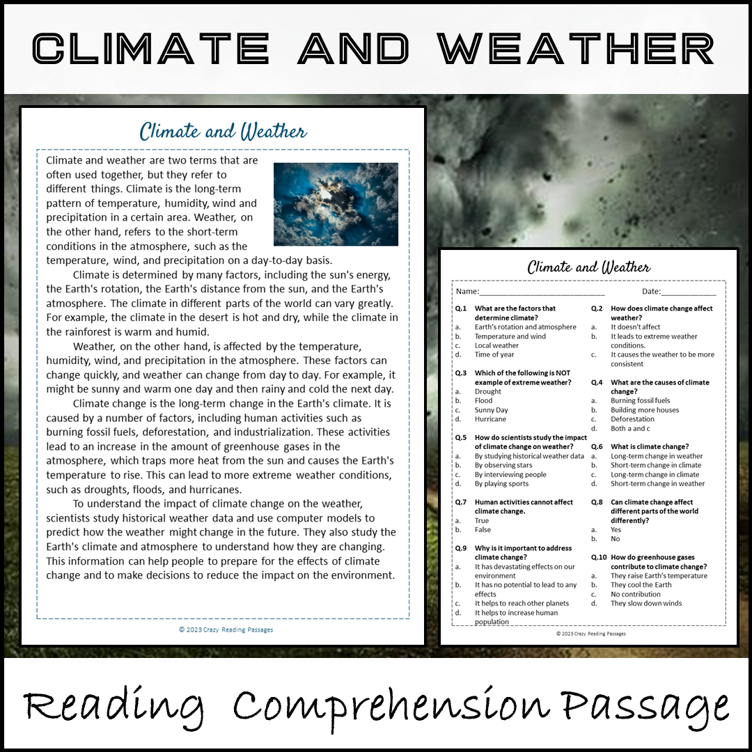 Extreme Weather Reading Comprehension Passage Worksheetspack Worksheets Library