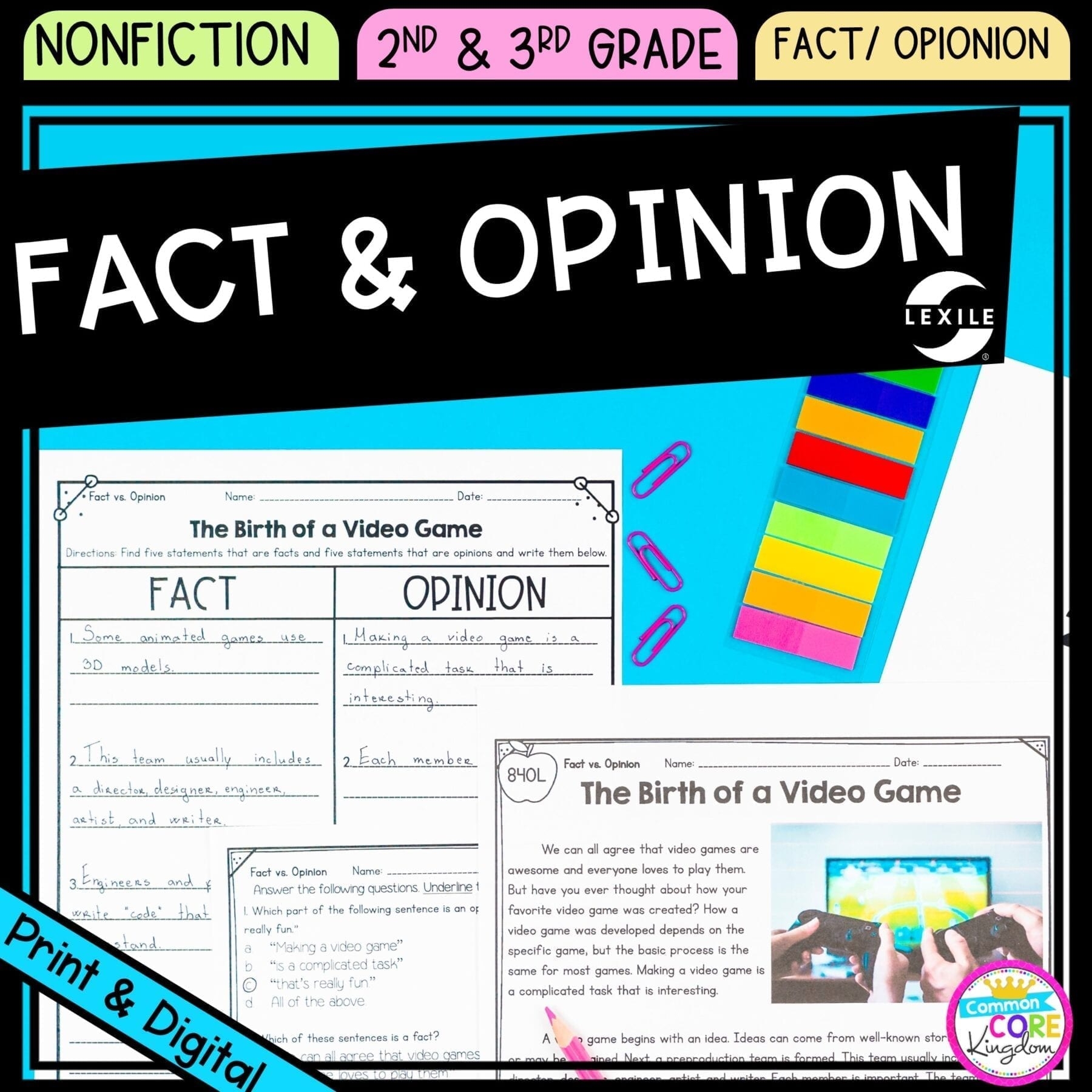 Fact U0026 Opinion Reading Comprehension Differentiated Bundle MagiCore