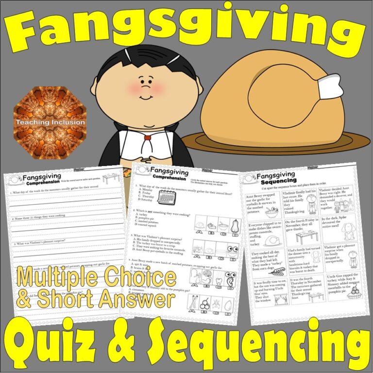 Fangsgiving Thanksgiving Reading Comprehension Test Quiz U0026 Sequencing Worksheets Classful