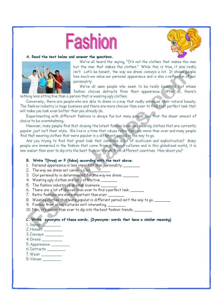 Fashion And Clothes ESL Worksheet By Anallely23