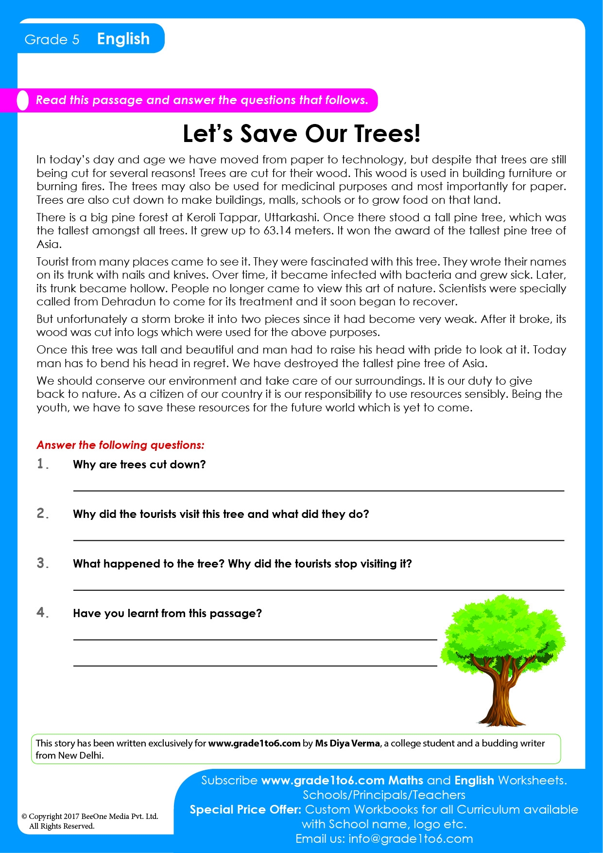 Reading Comprehension Worksheets For Fith Graders