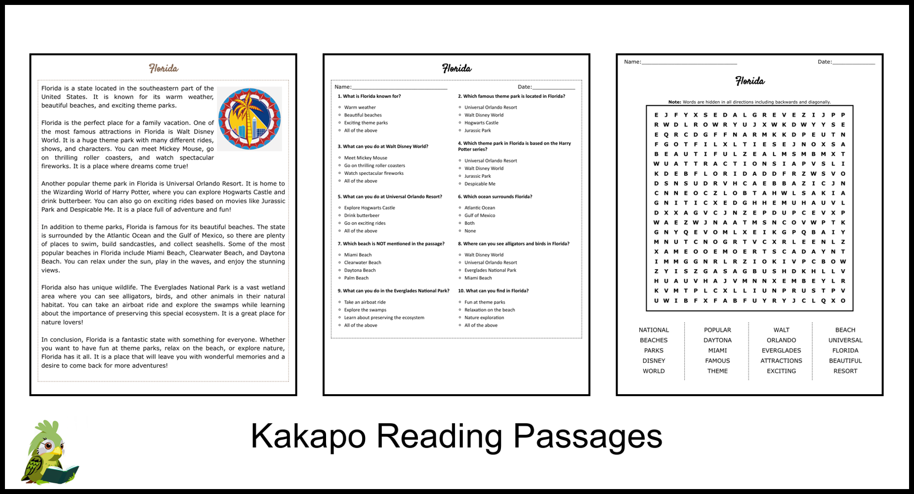 Reading Comprehension Worksheets Florida Everglades