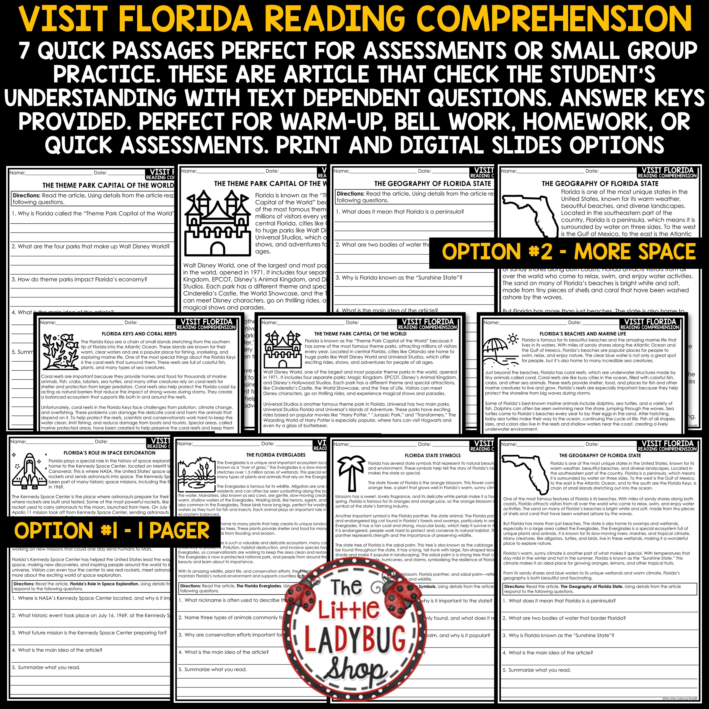 Florida State Symbols Geography Reading Passages 3rd 4th Grade The Little Ladybug Shop