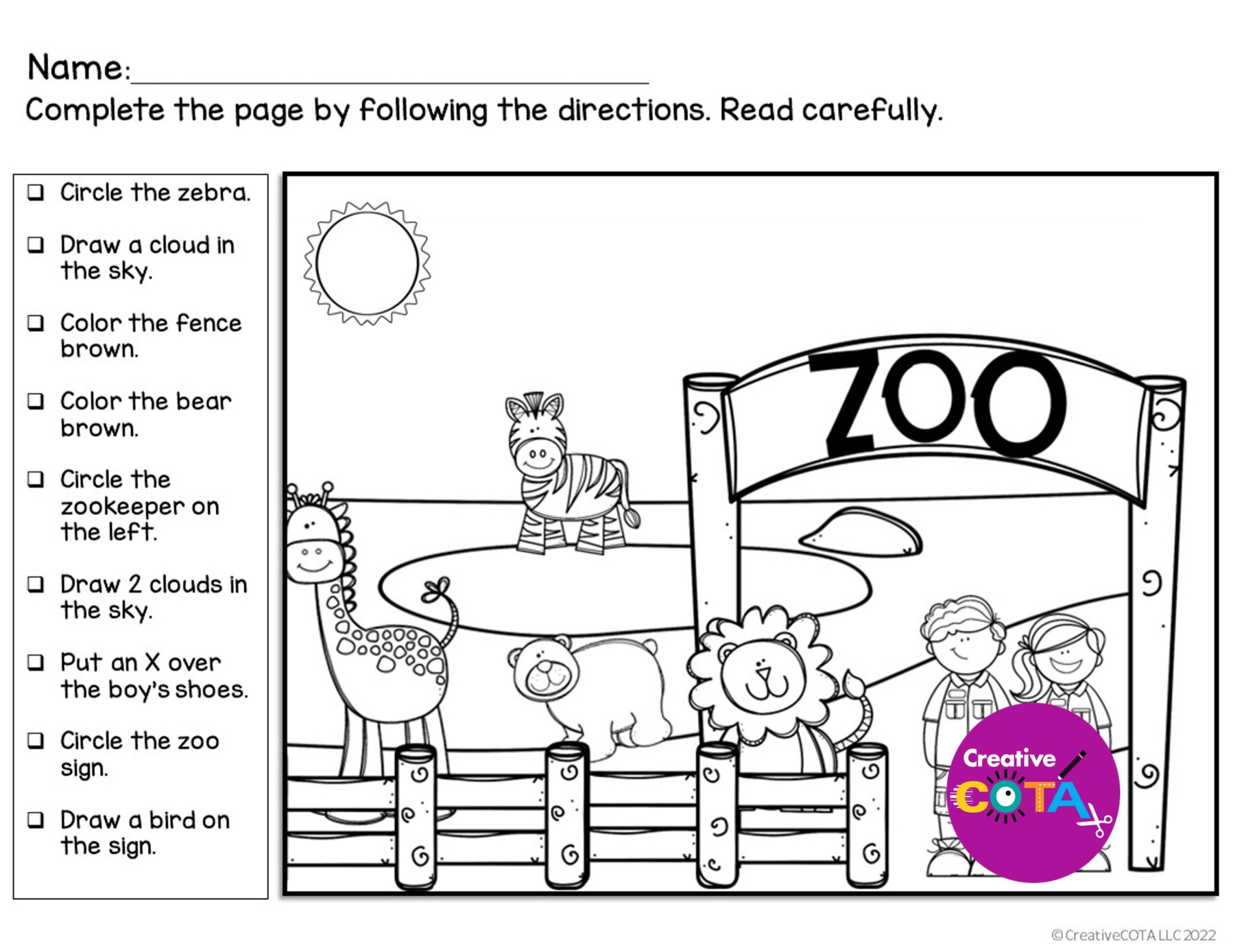 Reading Comprehension Worksheets Following Directions