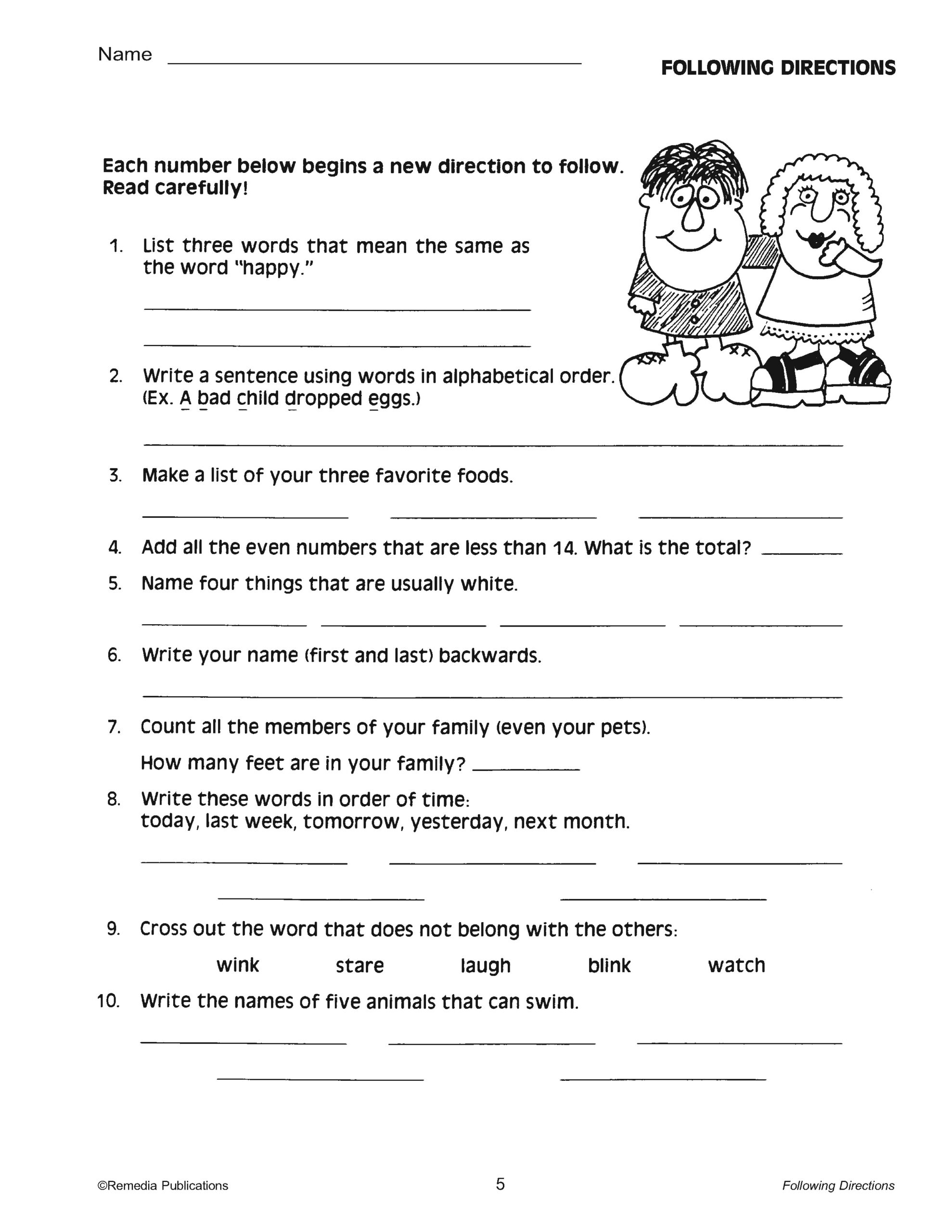 Following Directions Critical Thinking Skills