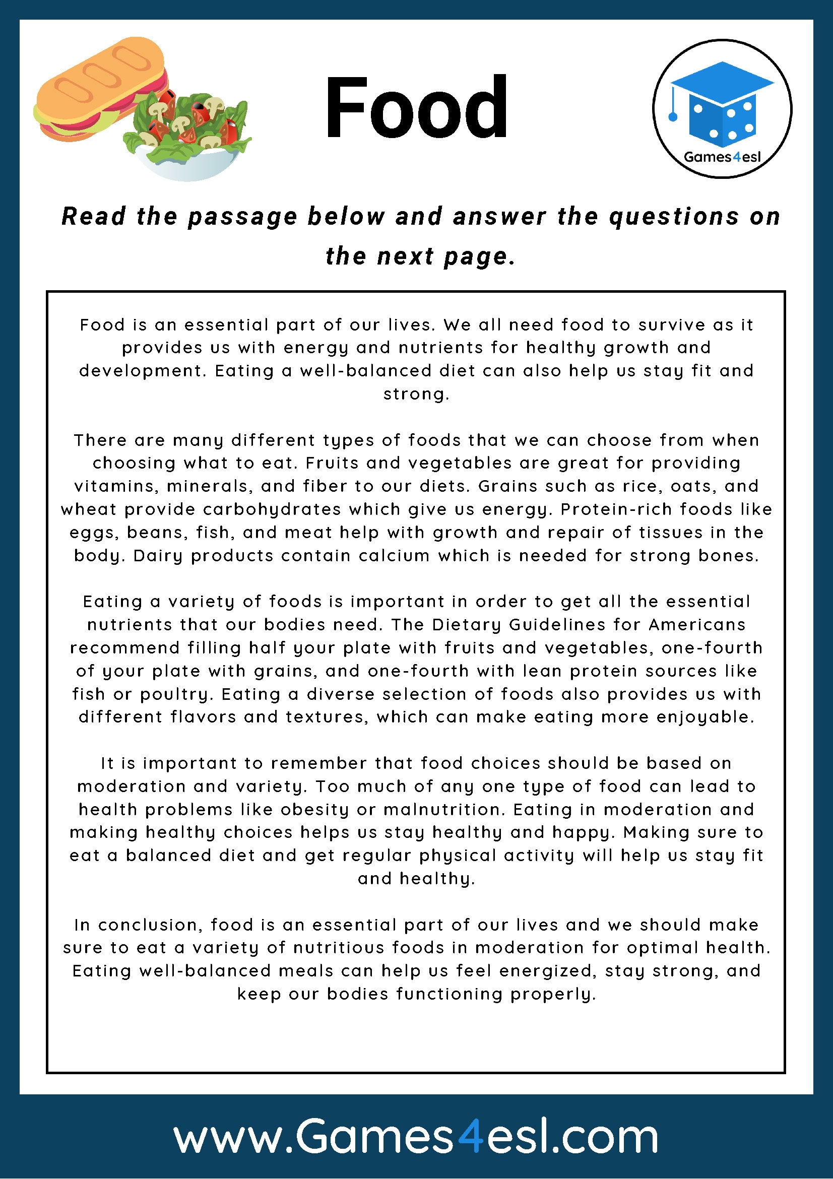 Reading Comprehension Worksheets For Physical Education