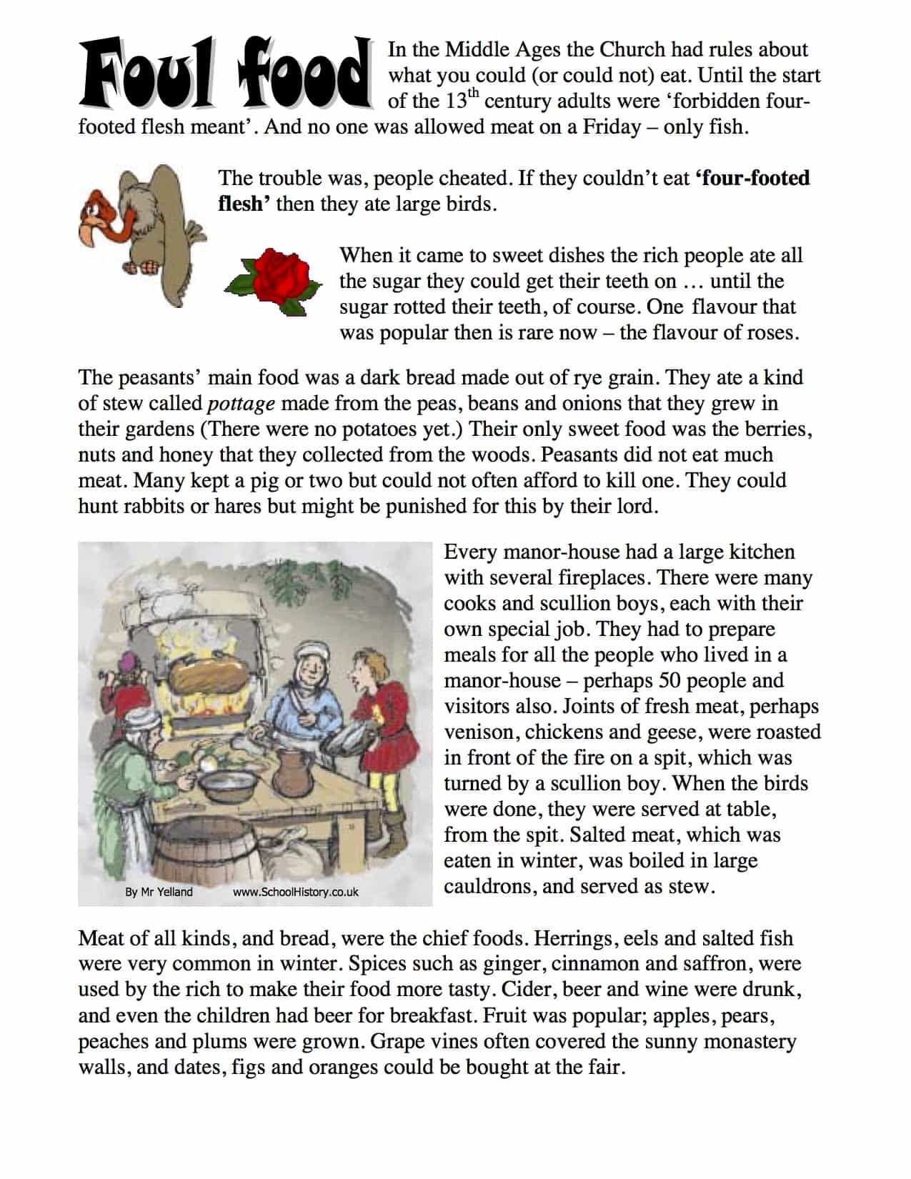 Foul Food In The Middle Ages Worksheet Year 8 9 PDF Task