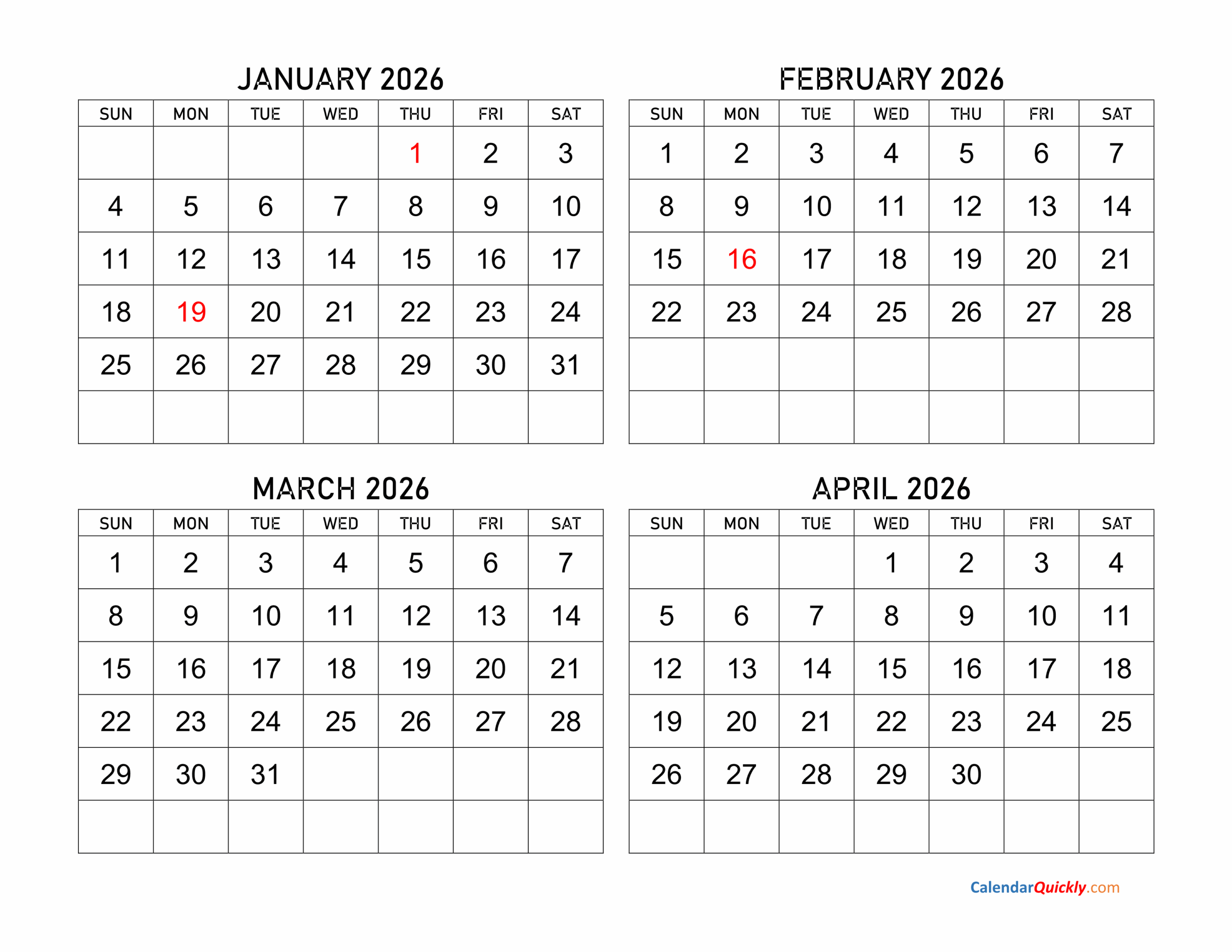 Calendar 2026 April May June