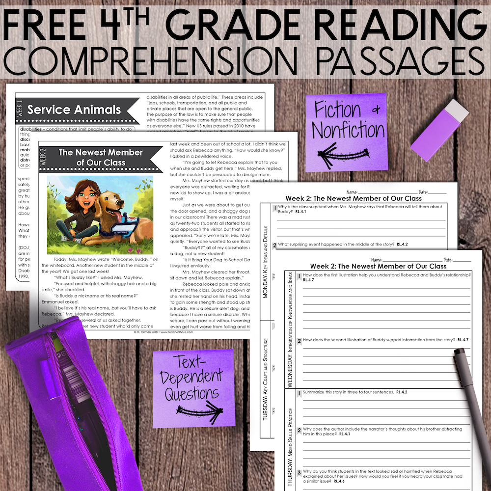 Reading Comprehension Worksheet Fourth Grade