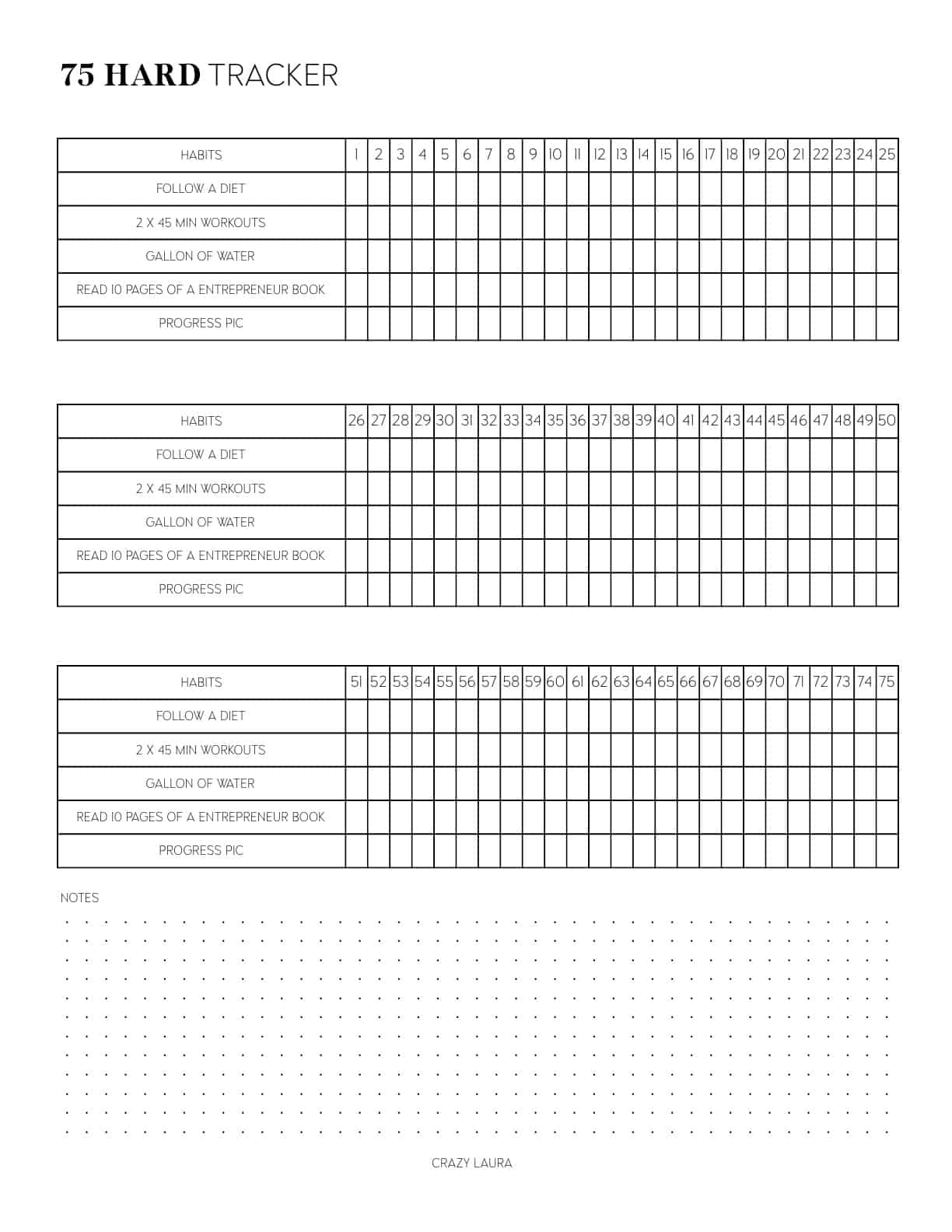 Free 75 Hard Tracker Printable With Two Versions For 2025