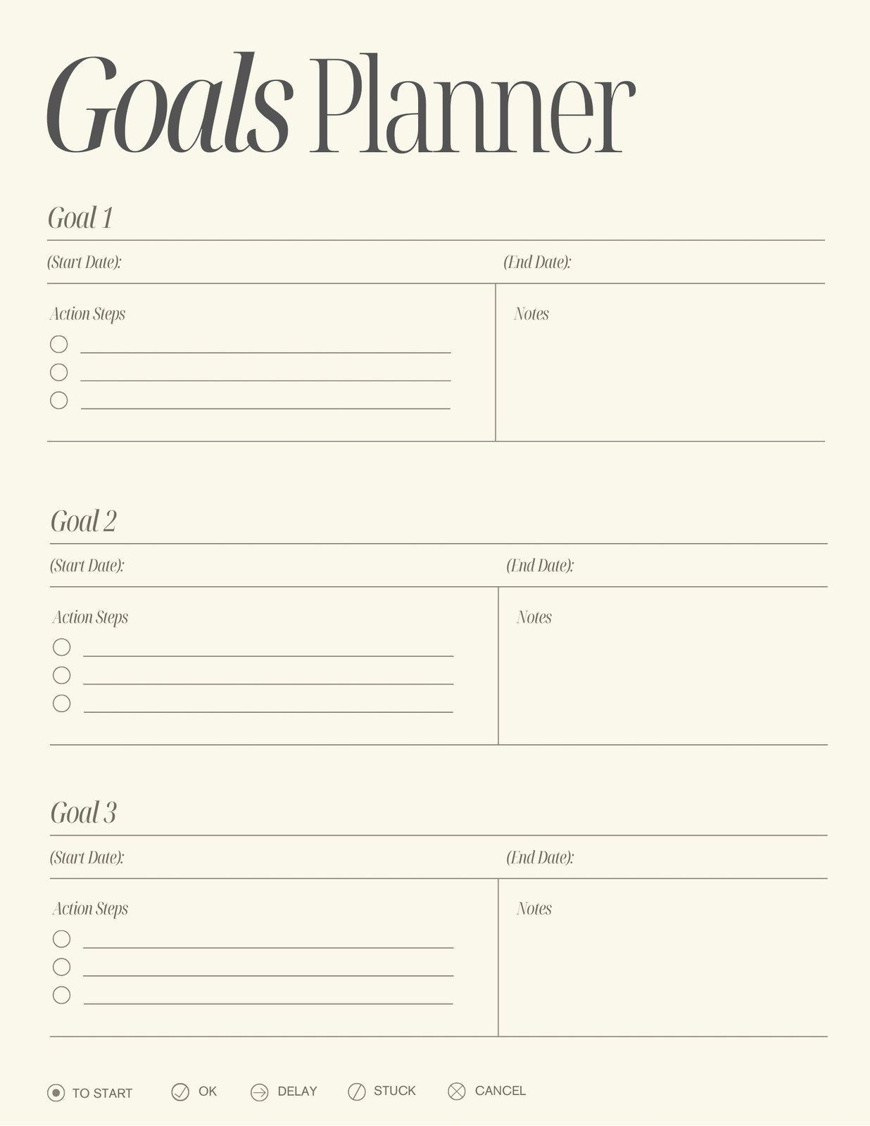 Free And Customizable Goals Templates