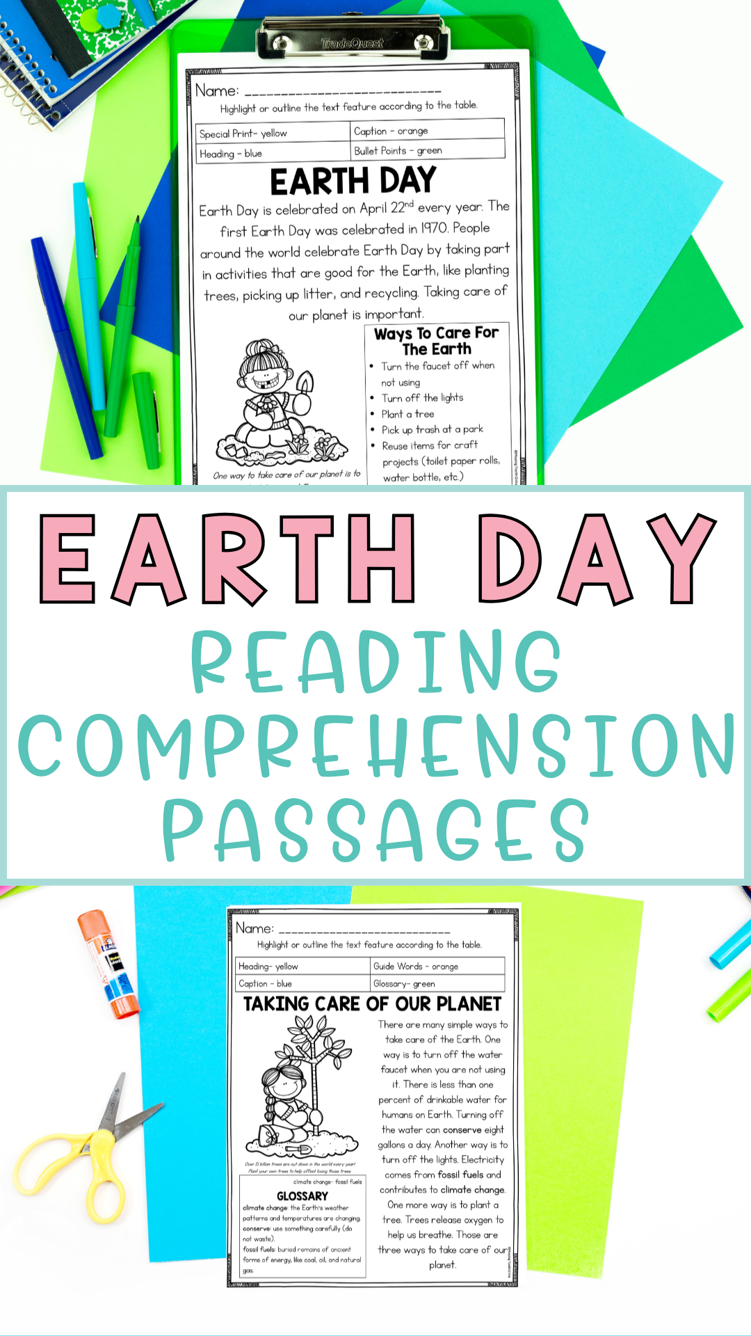 Free Earth Day Reading Comprehension Worksheets Missing Tooth Grins