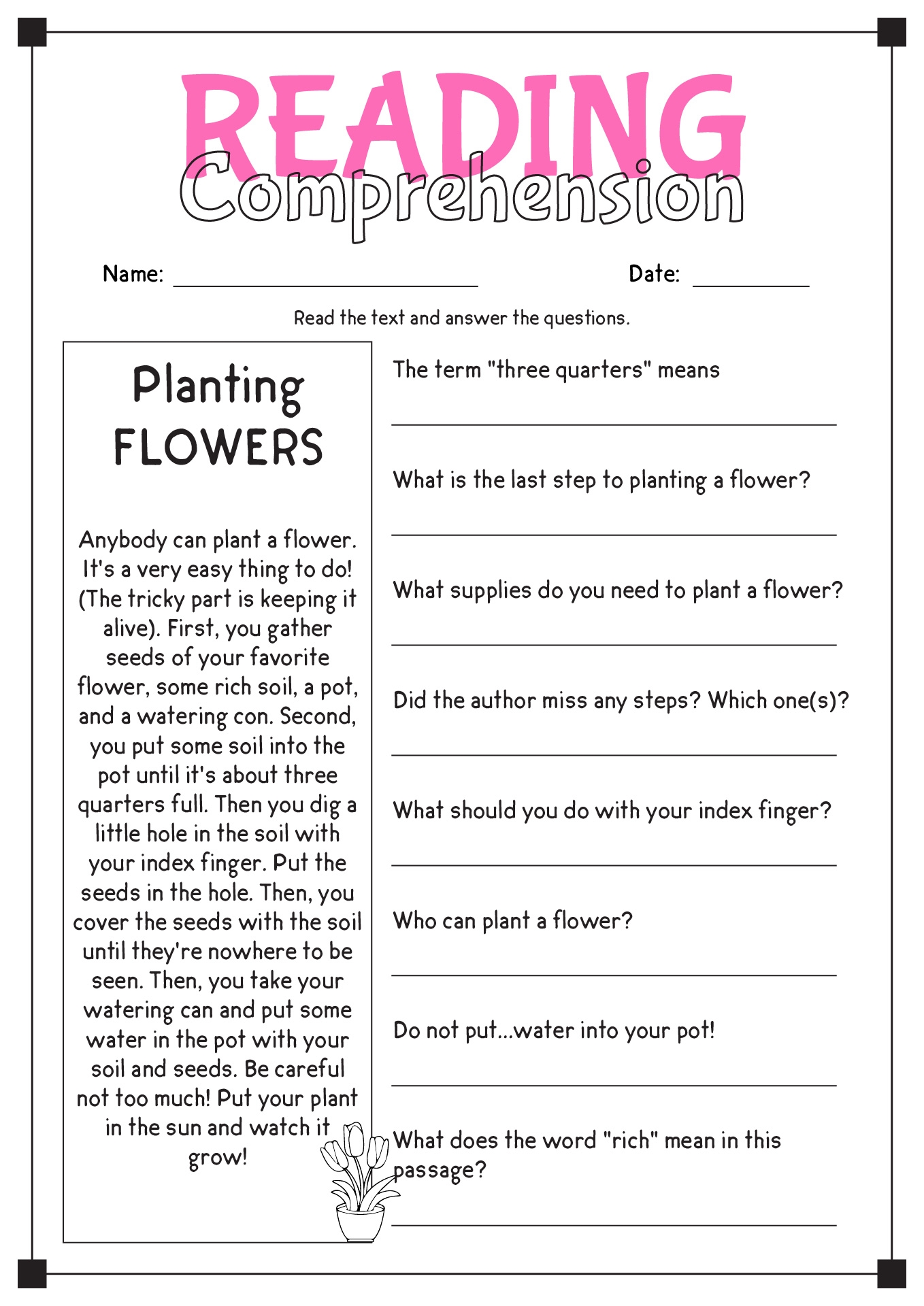 Reading Comprehension Worksheets With Questions Pdf